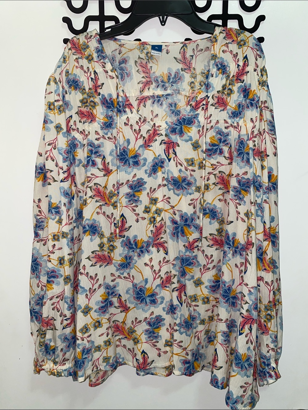 Old Navy Floral Peasant Top - Cream, Blue & Pink